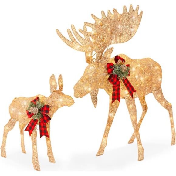2-Piece Moose Family, Lighted Outdoor All-Weather Christmas Yard Decoration - Picture 1 of 7